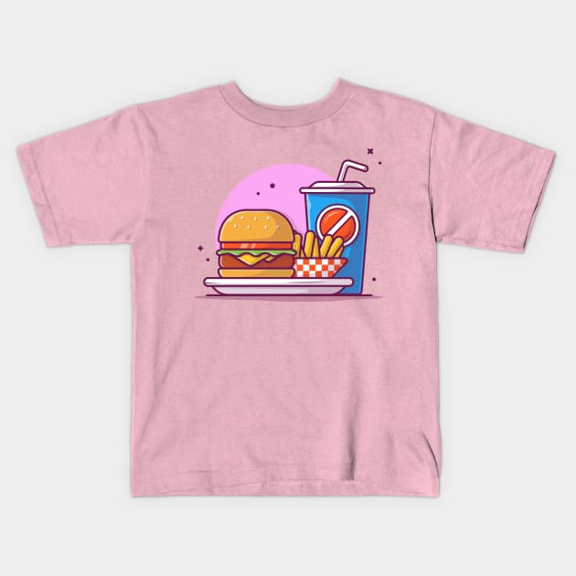 Burger, French Fries, And Soft Drink Cartoon Kids T-Shirt by Catalyst Labs